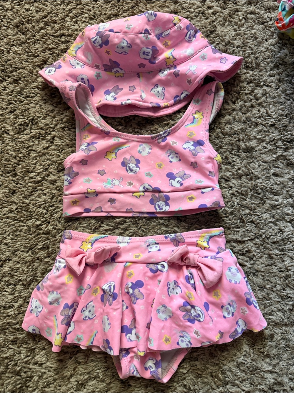 Disney Pink Minnie Mouse Skirted Bikini Set with Matching Hat